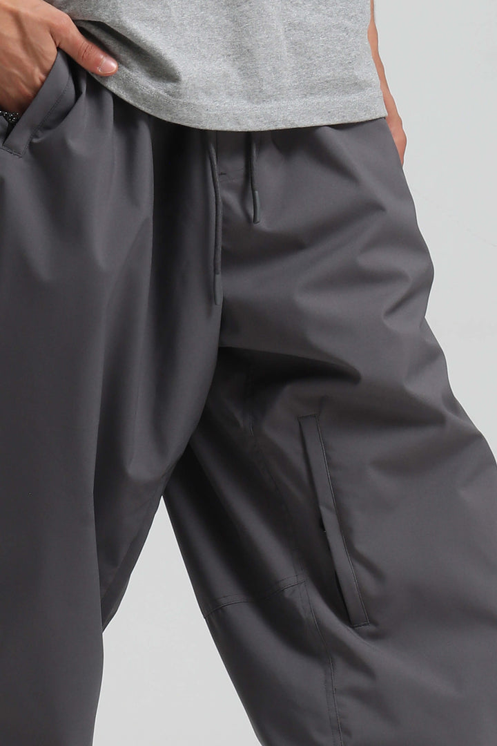Men’s Black Baggy Drawstring Durable Snow Pants