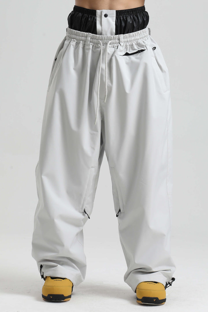 Men’s Black Baggy Drawstring Durable Snow Pants
