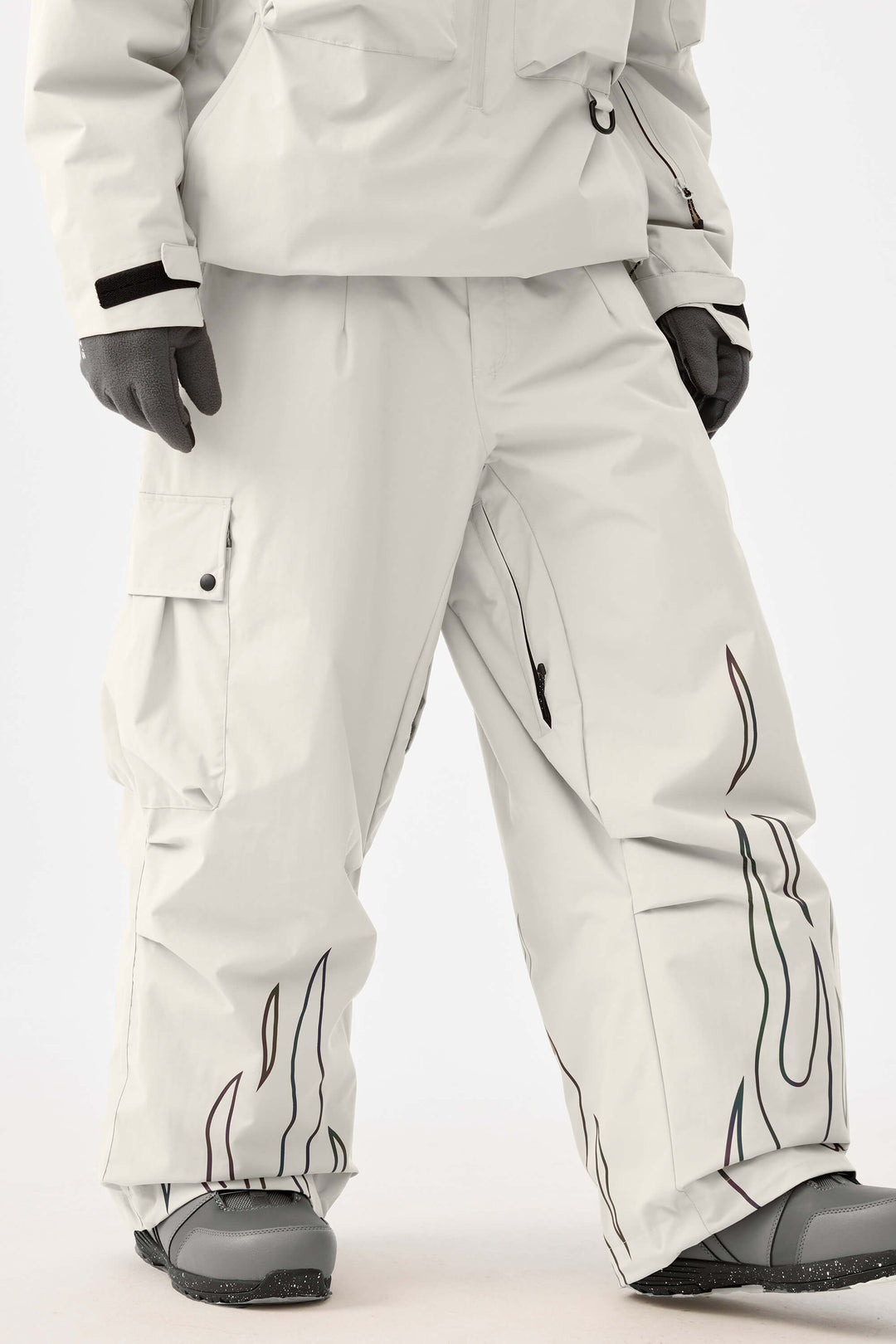 Men's Reflective Flame Baggy Utility Snow Pants