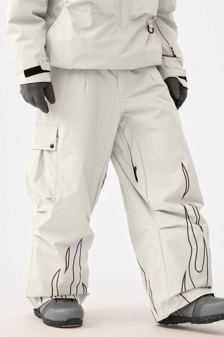 Men's Reflective Flame Baggy Utility Snow Pants