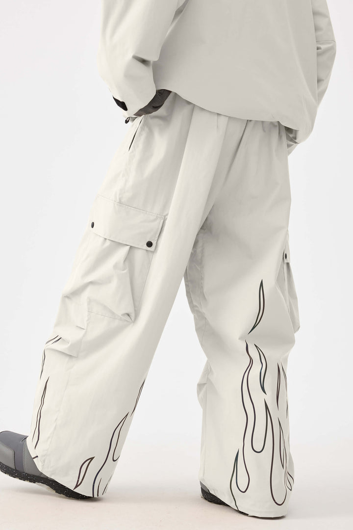 Men's Reflective Flame Baggy Utility Snow Pants