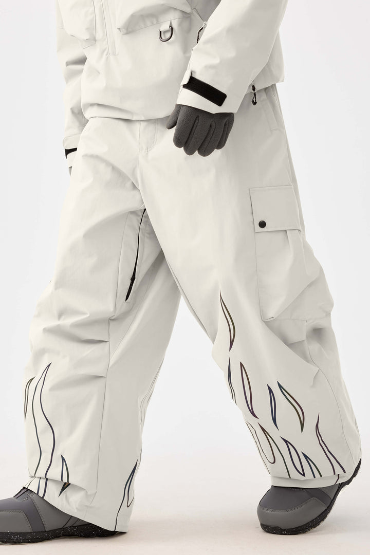 Men's Reflective Flame Baggy Utility Snow Pants