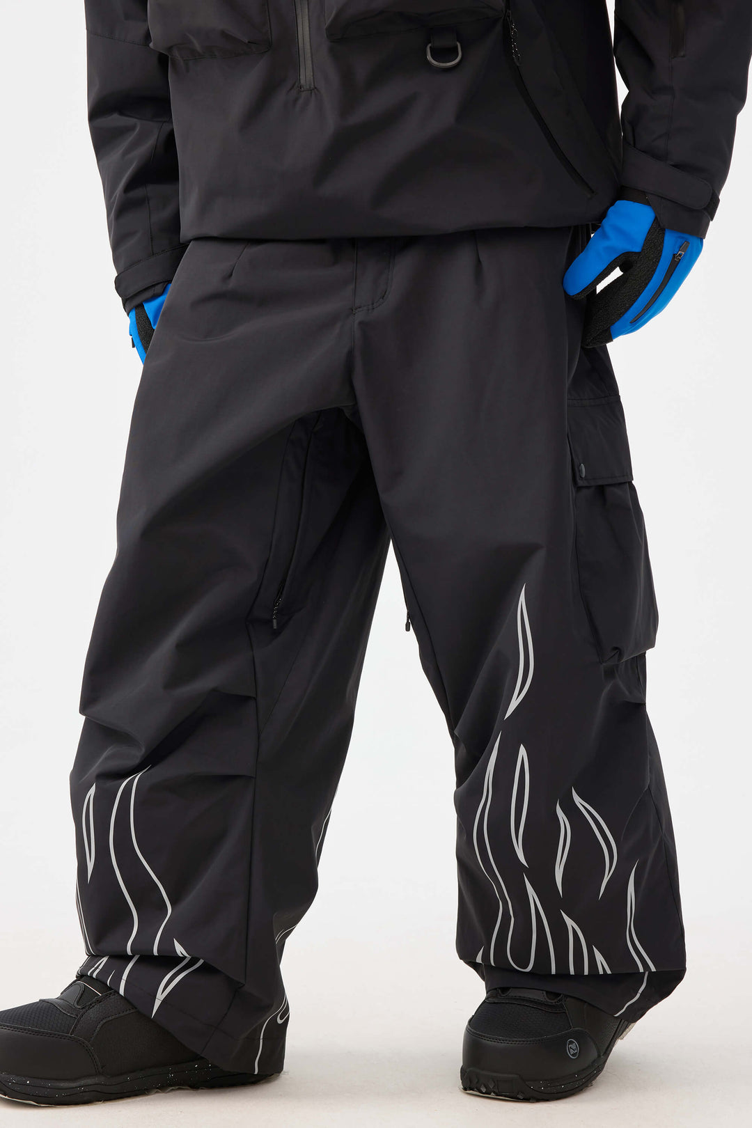 Men's Reflective Flame Baggy Utility Snow Pants