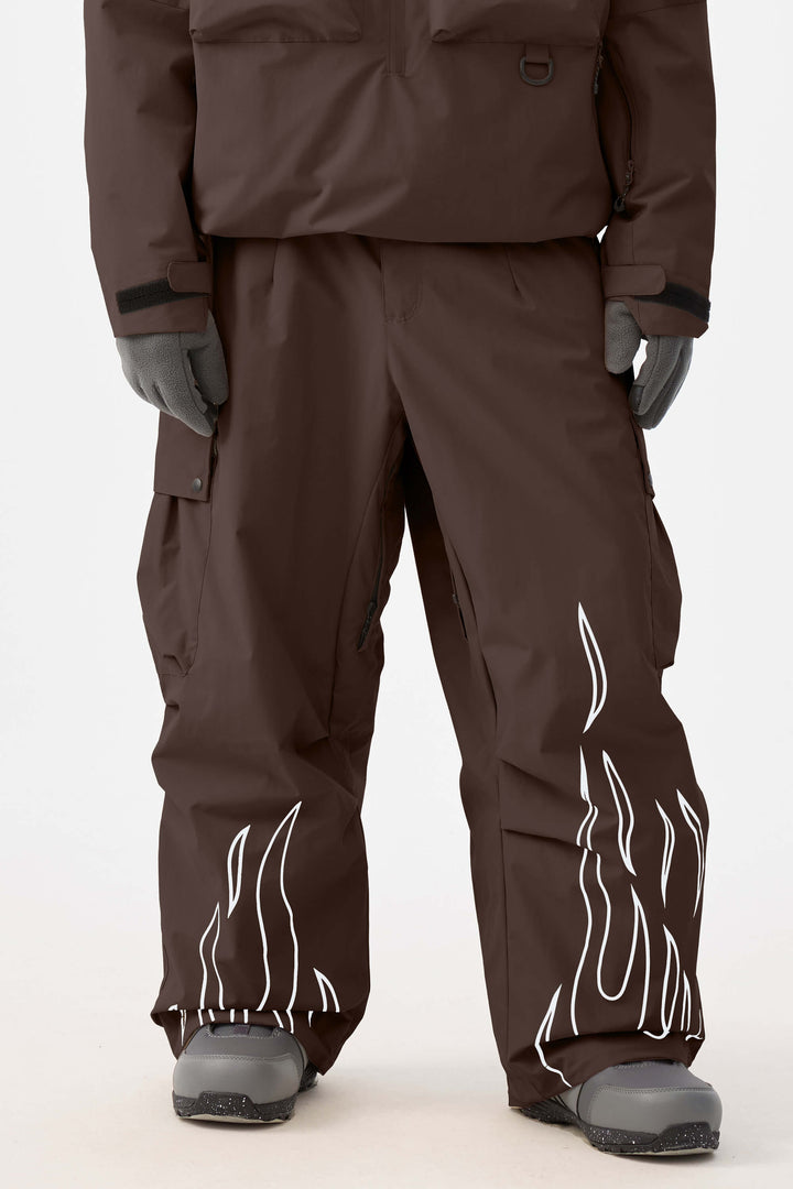 Men's Reflective Flame Baggy Utility Snow Pants