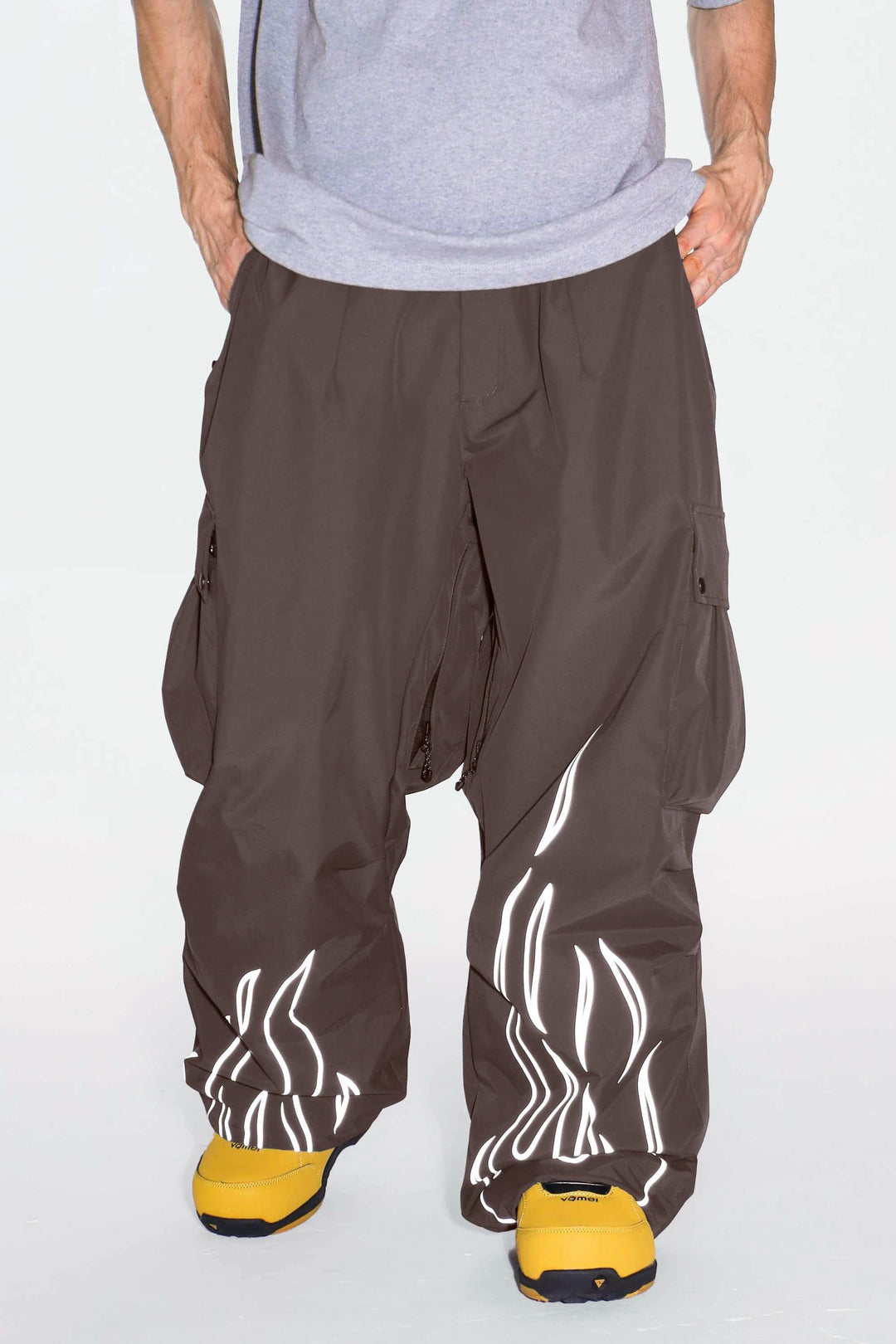 Men's Reflective Flame Baggy Utility Snow Pants