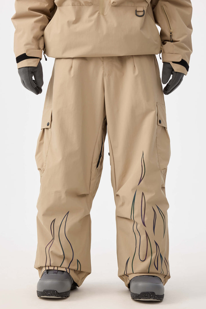 Men's Reflective Flame Baggy Utility Snow Pants
