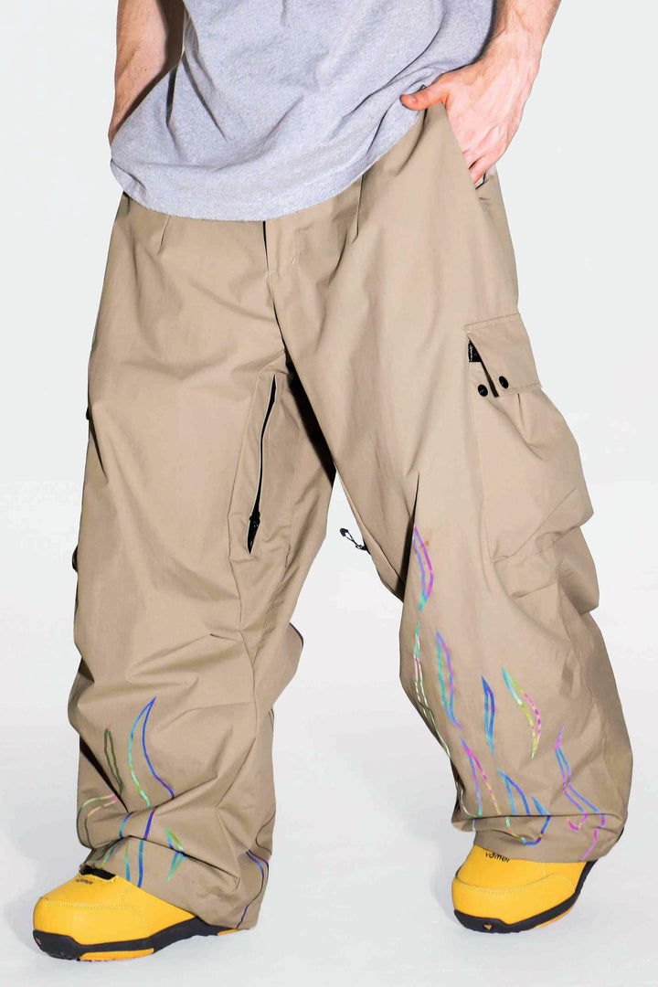 Men's Reflective Flame Baggy Utility Snow Pants