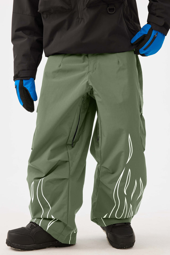 Men's Reflective Flame Baggy Utility Snow Pants