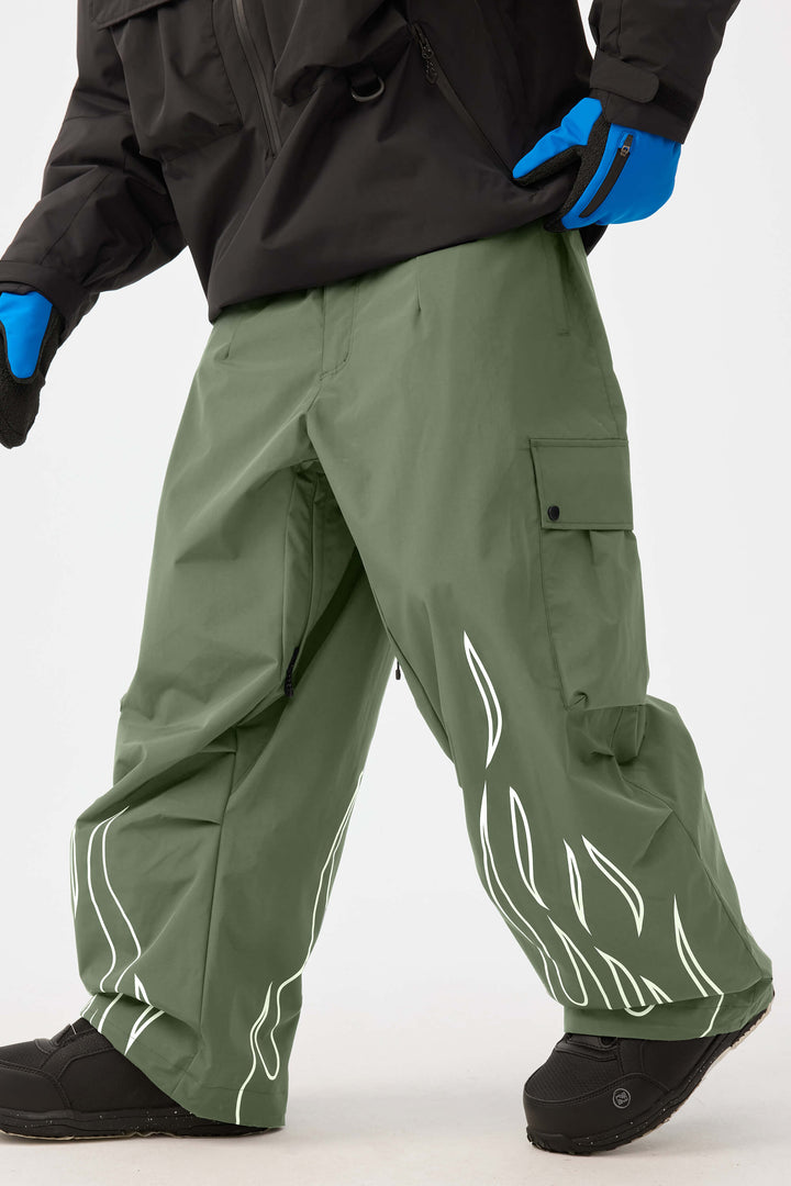 Men's Reflective Flame Baggy Utility Snow Pants