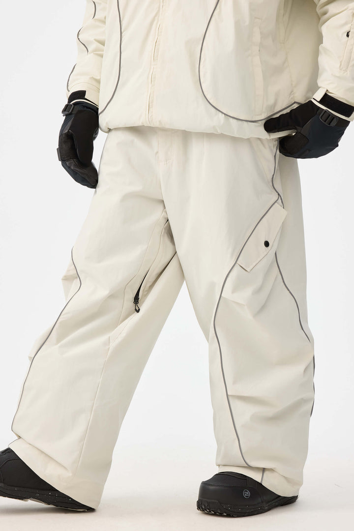 Men's Black Retro Track Reflective Piping Baggy Snow Pants