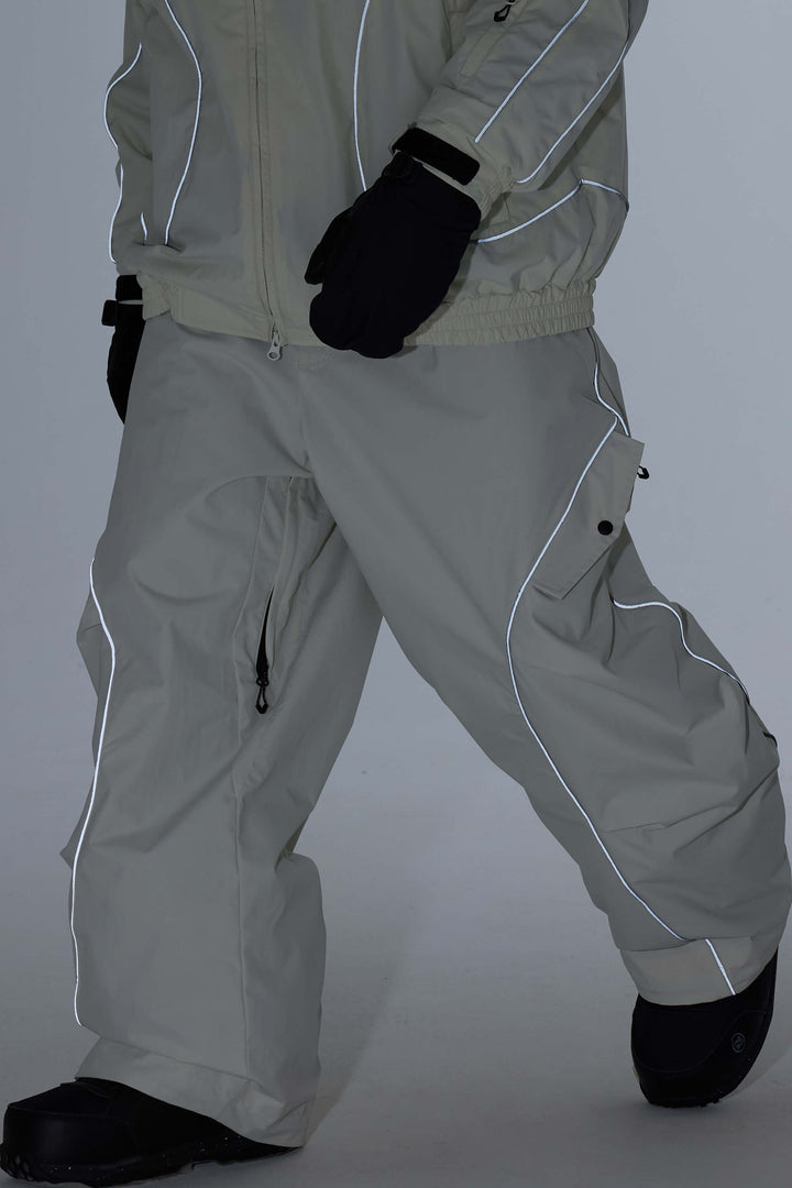 Men's Black Retro Track Reflective Piping Baggy Snow Pants