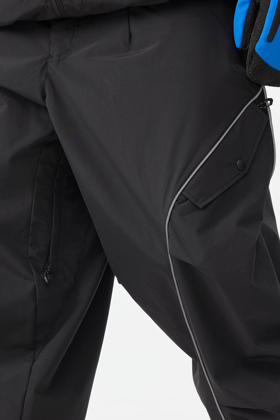 Men's Black Retro Track Reflective Piping Baggy Snow Pants