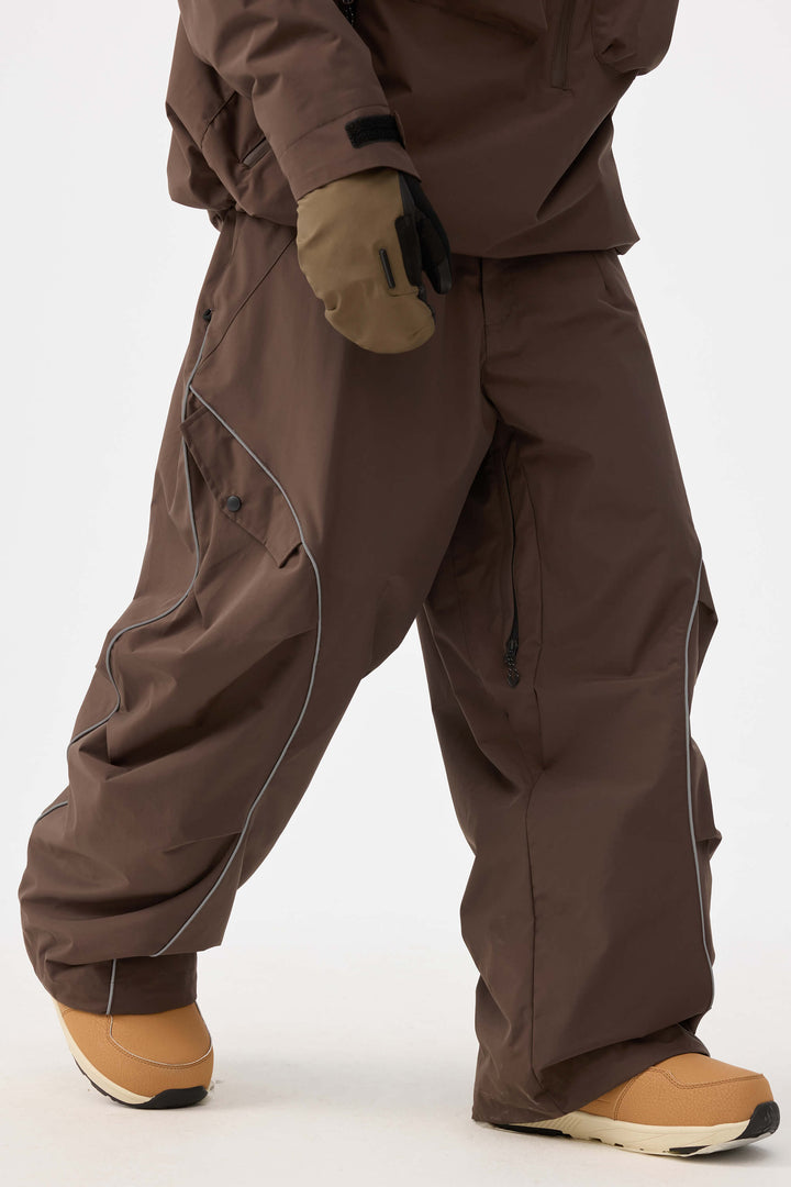 Men's Black Retro Track Reflective Piping Baggy Snow Pants