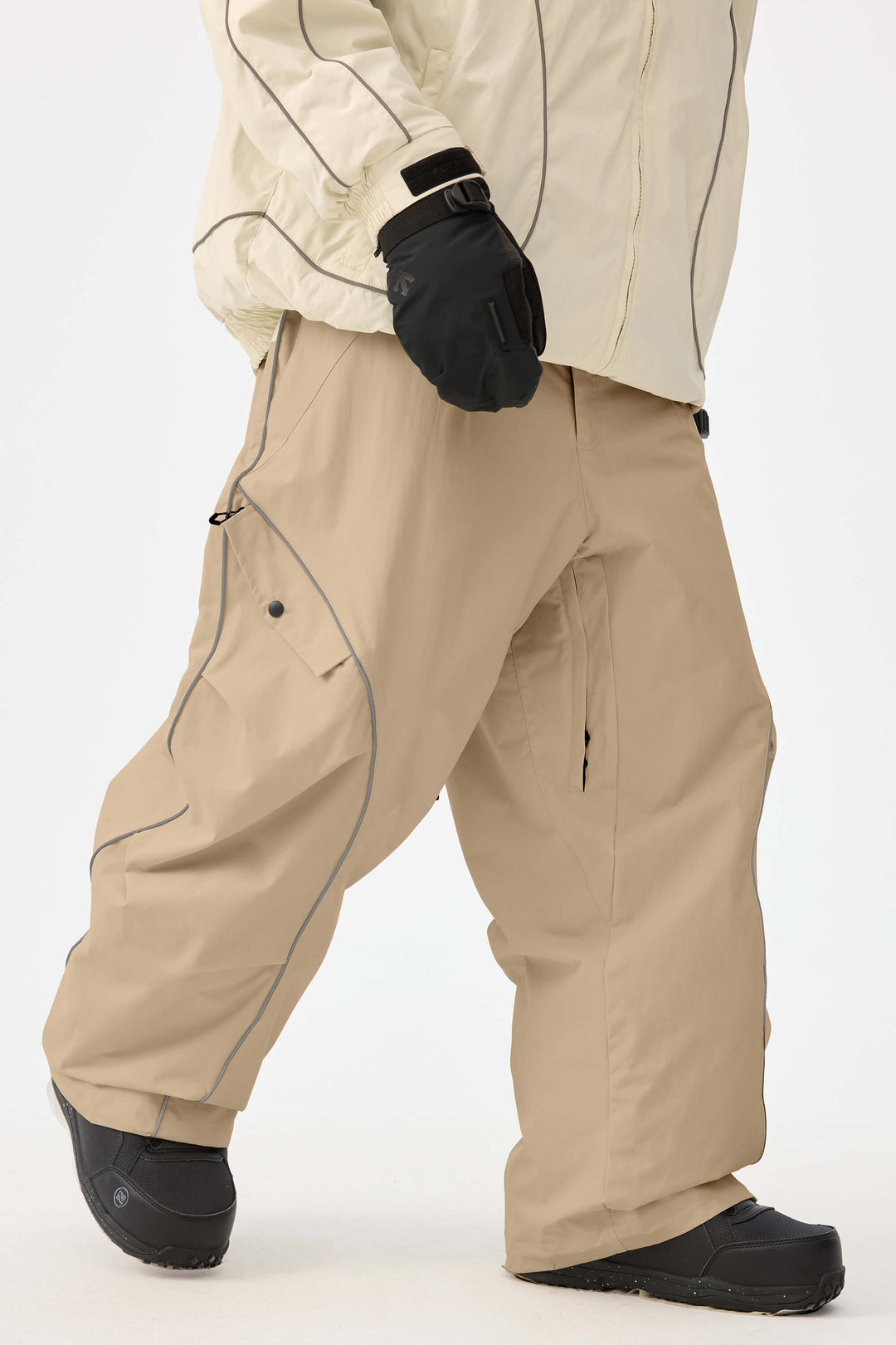 Men's Black Retro Track Reflective Piping Baggy Snow Pants