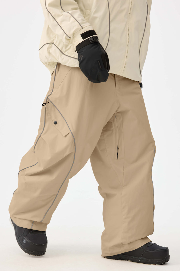 Men's Black Retro Track Reflective Piping Baggy Snow Pants
