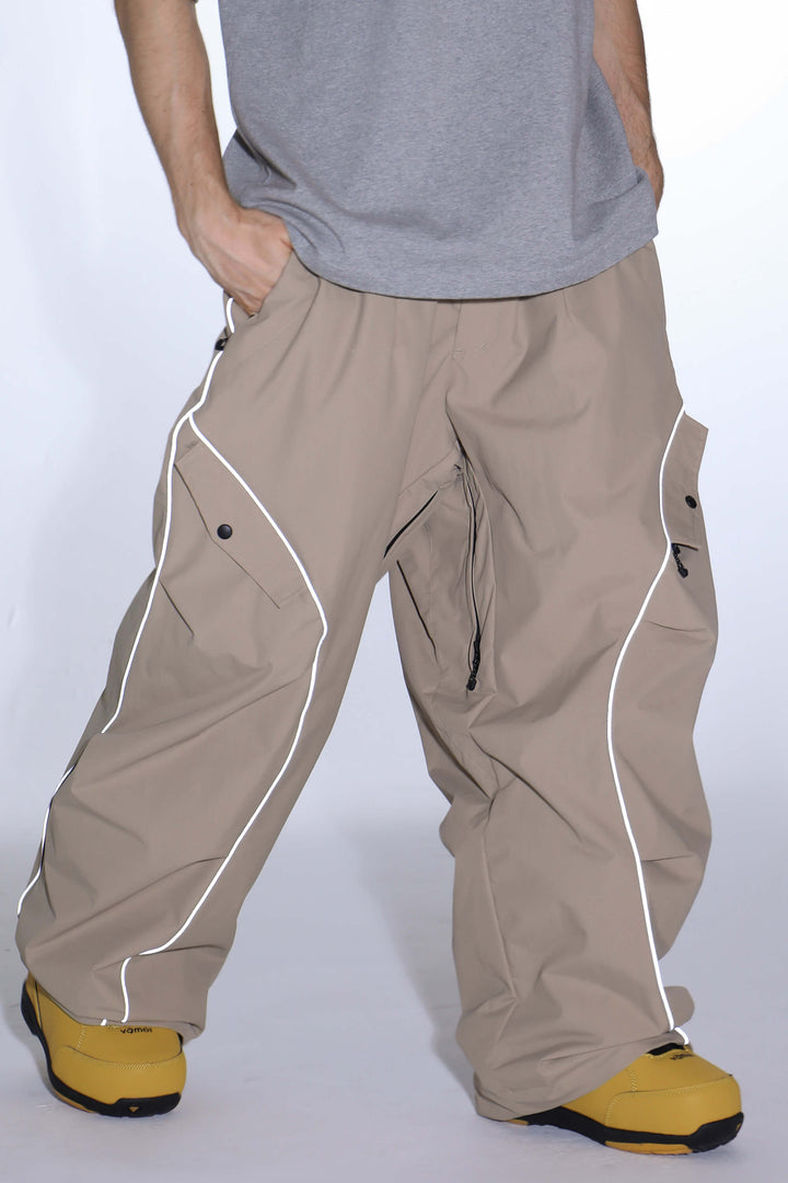 Men's Black Retro Track Reflective Piping Baggy Snow Pants