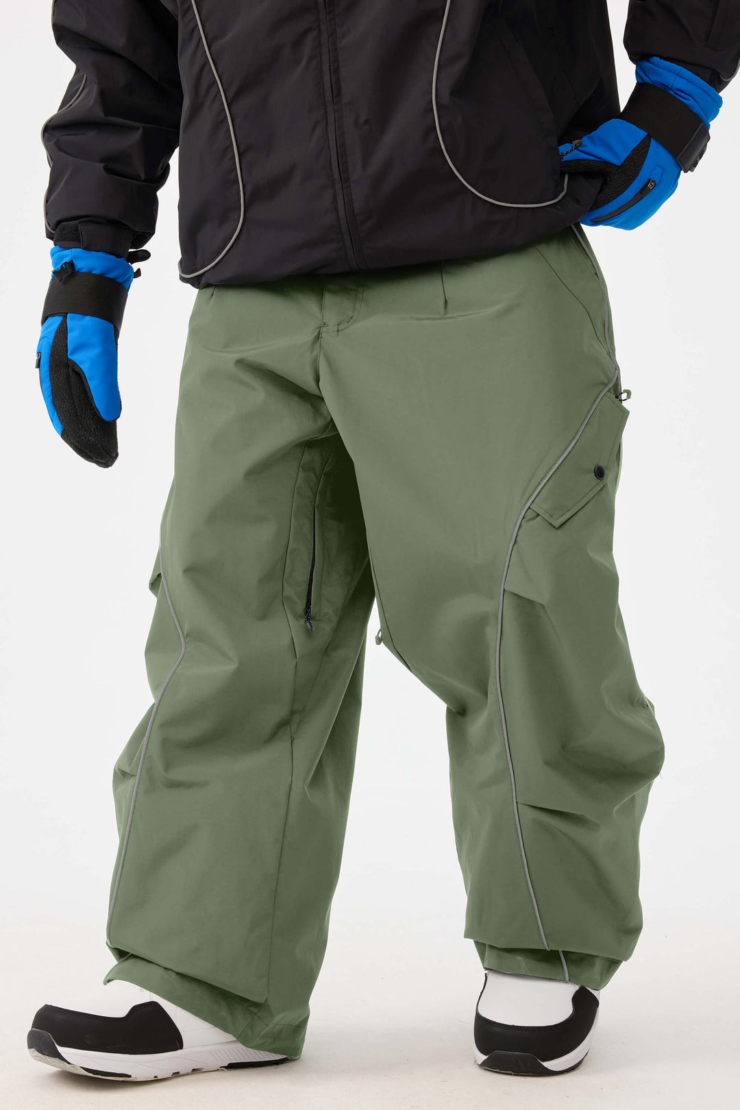 Men's Black Retro Track Reflective Piping Baggy Snow Pants