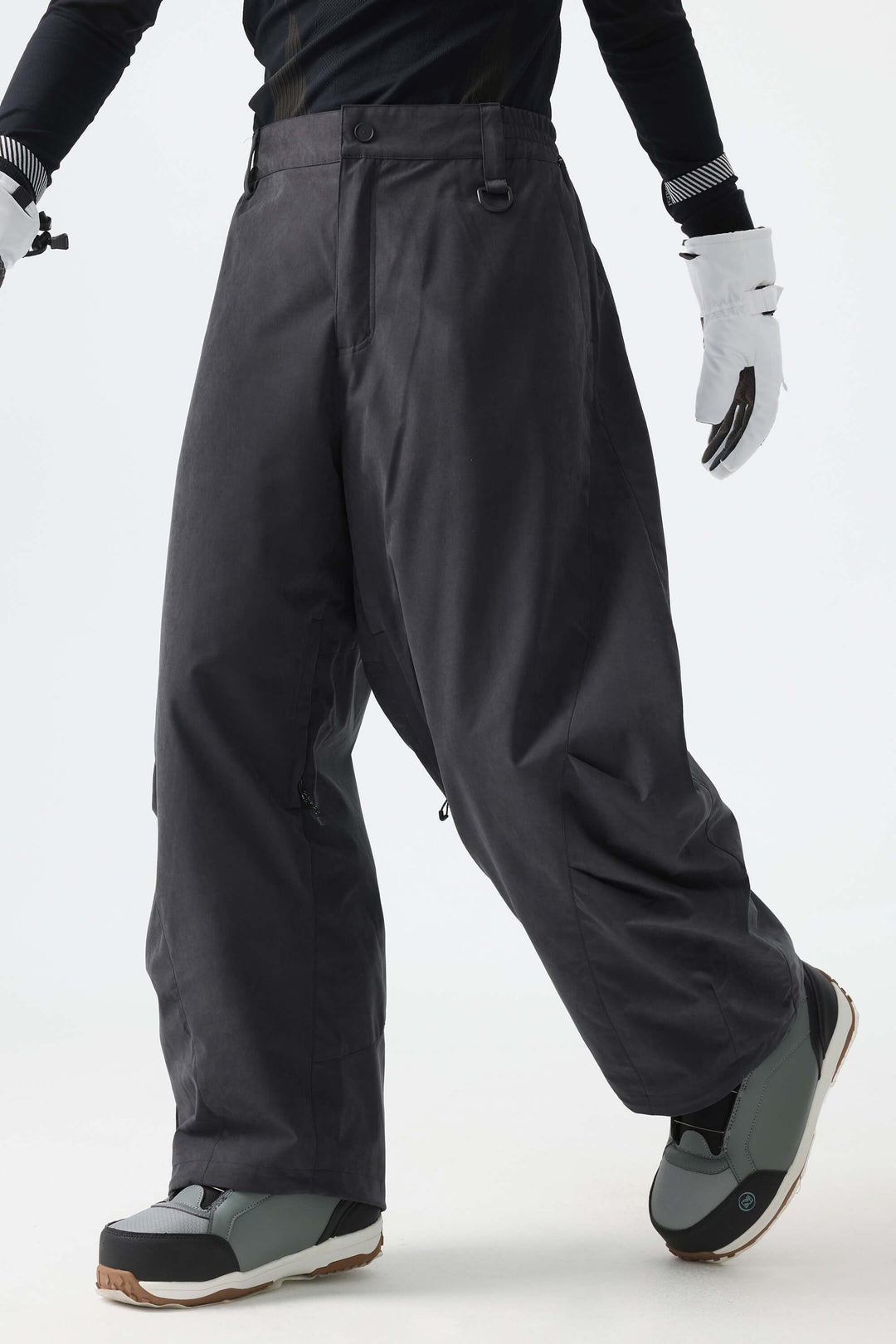 Men's Classic Black Windproof Brushed-Fleece Wide-Leg Barrel Snow Pants