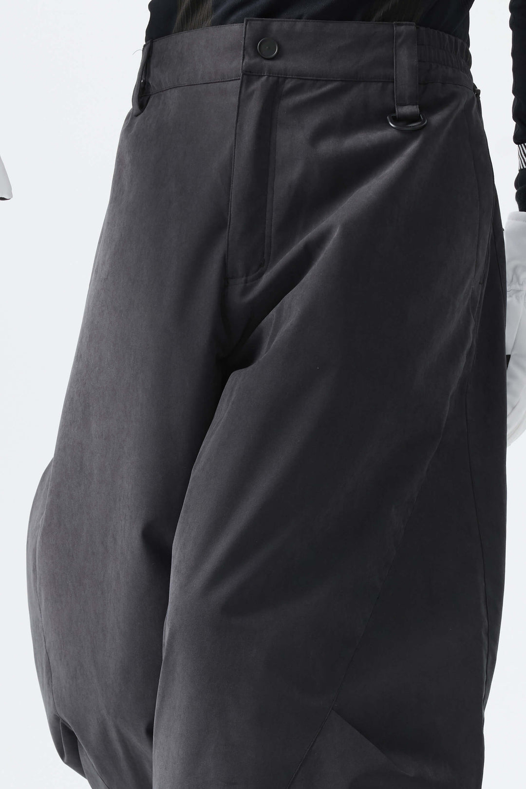 Men's Classic Black Windproof Brushed-Fleece Wide-Leg Barrel Snow Pants