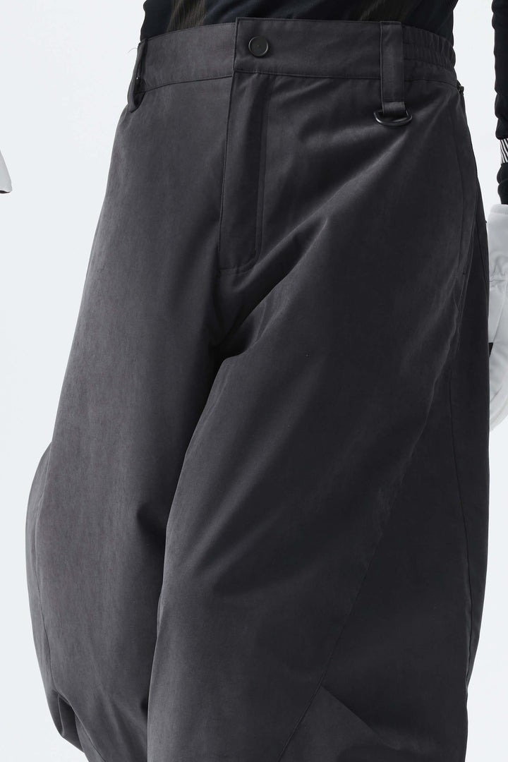 Men's Classic Black Windproof Brushed-Fleece Wide-Leg Barrel Snow Pants