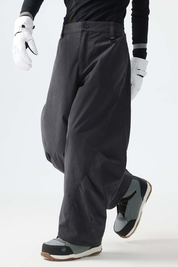Men's Classic Black Windproof Brushed-Fleece Wide-Leg Barrel Snow Pants