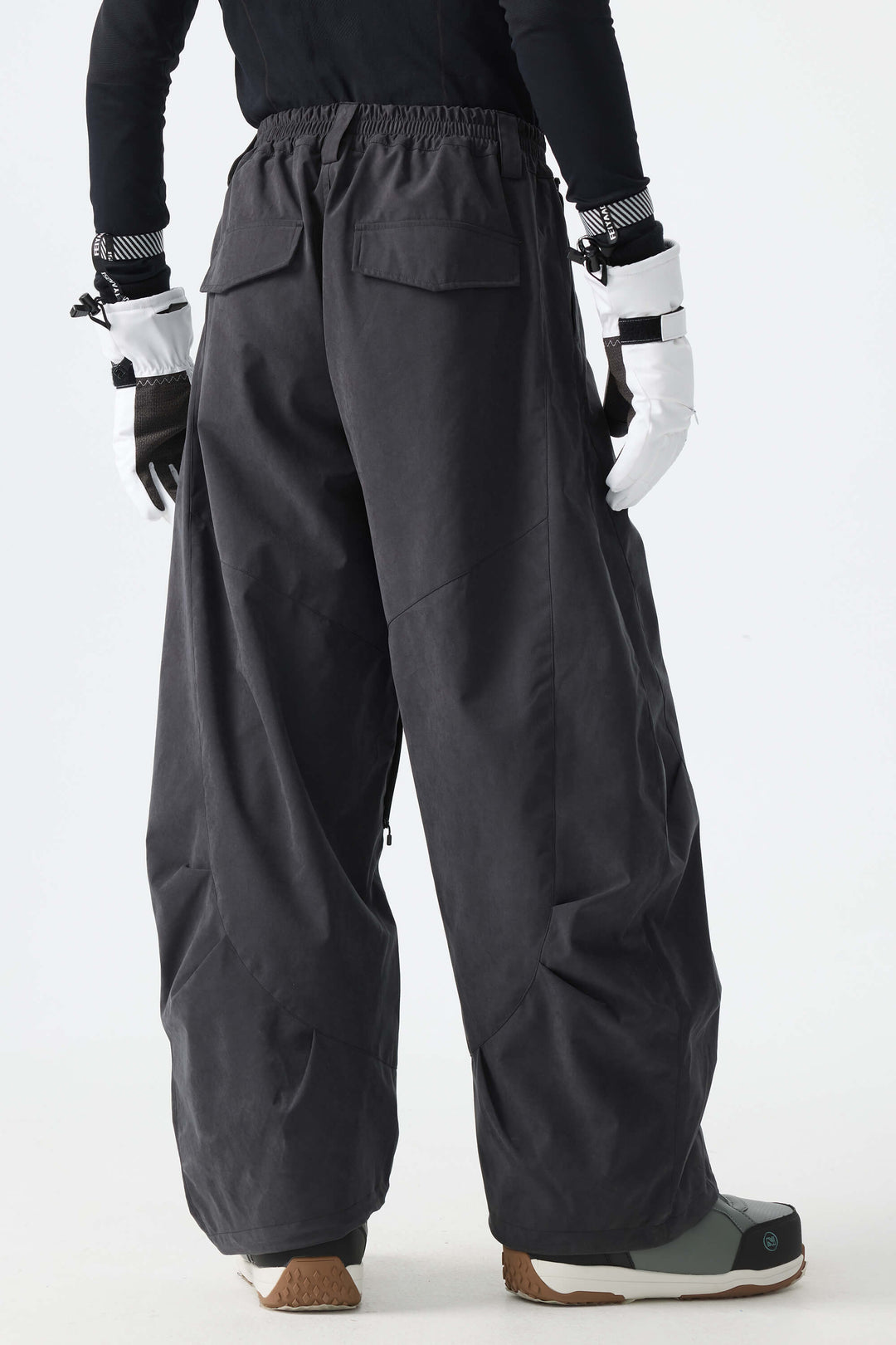 Men's Classic Black Windproof Brushed-Fleece Wide-Leg Barrel Snow Pants