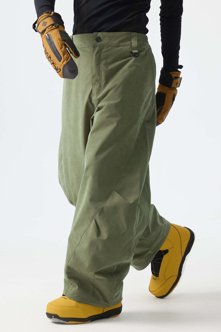 Men's Olive Green Thermal Fleece-Lined Heavyweight Barrel Snow Pants