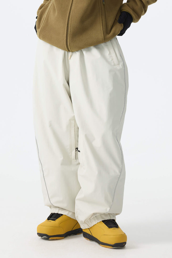 Women's Desert Khaki Reflective-Piped Drawstring Relaxed Cargo Snow Pants