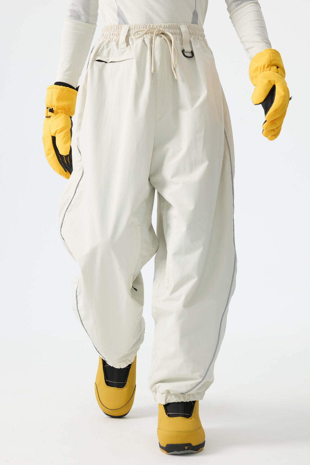 Men's Off-White Insulated Reflective-Trim Loose Drawstring Snow Pants