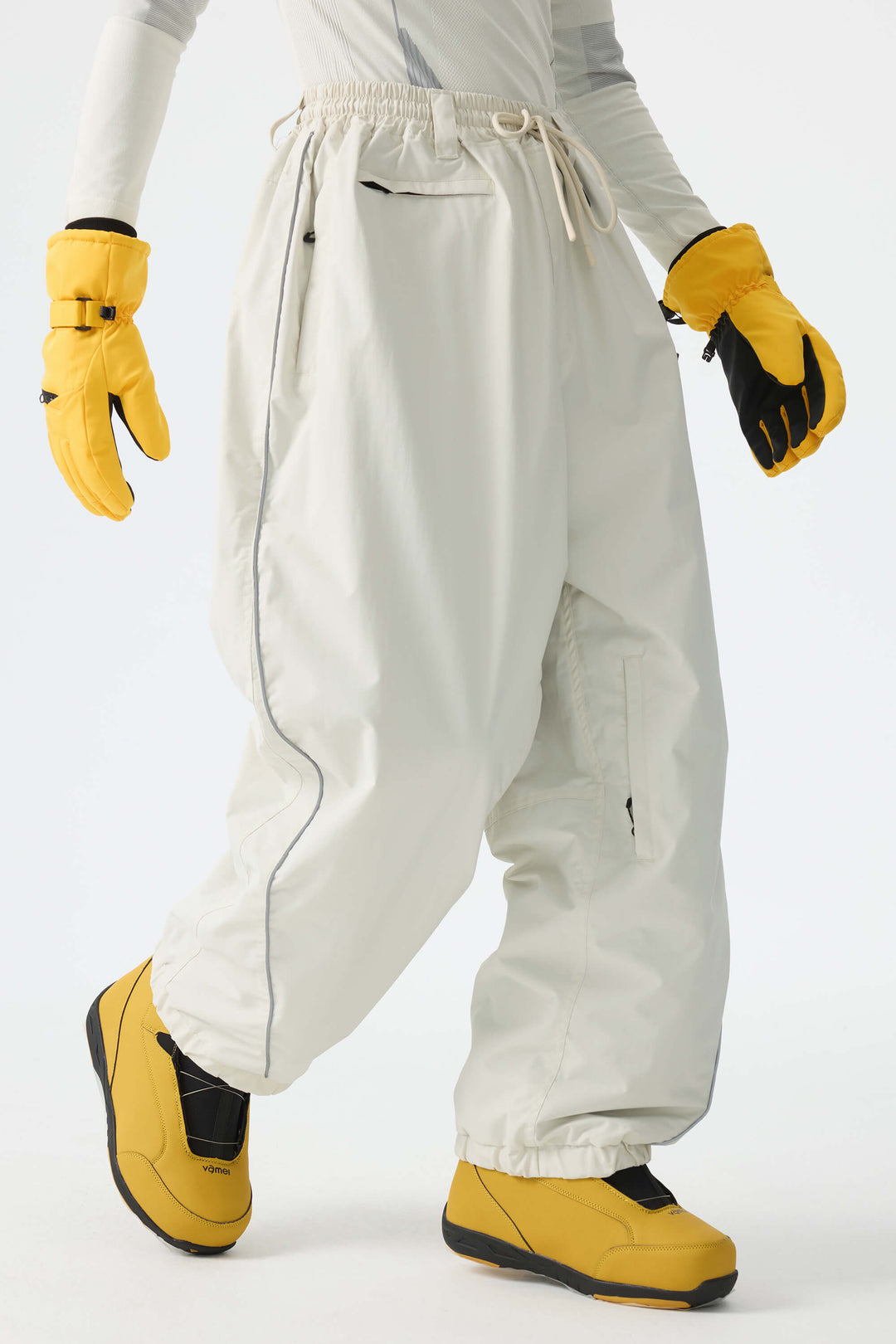 Men's Off-White Insulated Reflective-Trim Loose Drawstring Snow Pants