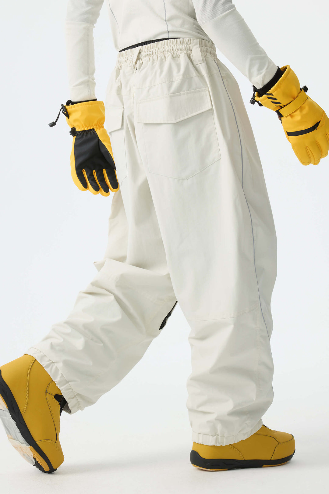 Men's Off-White Insulated Reflective-Trim Loose Drawstring Snow Pants