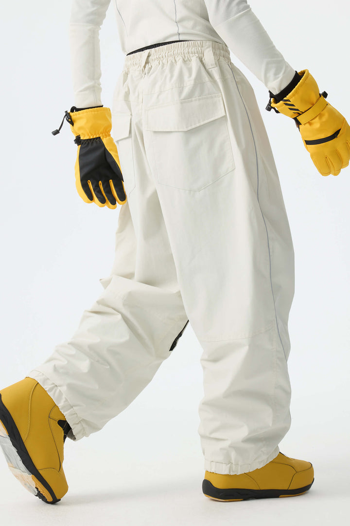 Men's Off-White Insulated Reflective-Trim Loose Drawstring Snow Pants