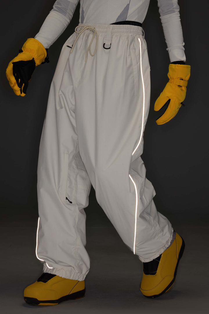 Men's Off-White Insulated Reflective-Trim Loose Drawstring Snow Pants
