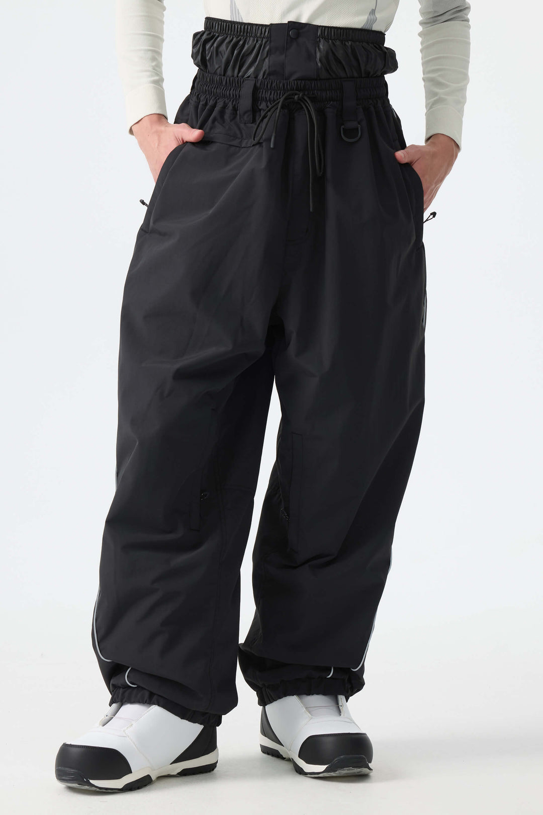 Men's Off-White Insulated Reflective-Trim Loose Drawstring Snow Pants