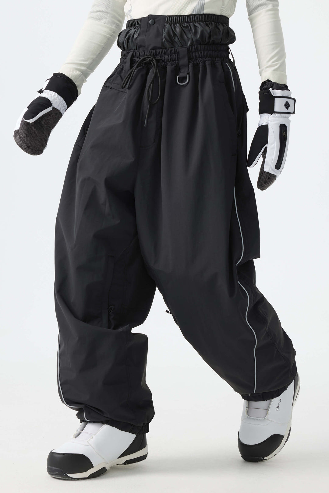 Men's Off-White Insulated Reflective-Trim Loose Drawstring Snow Pants