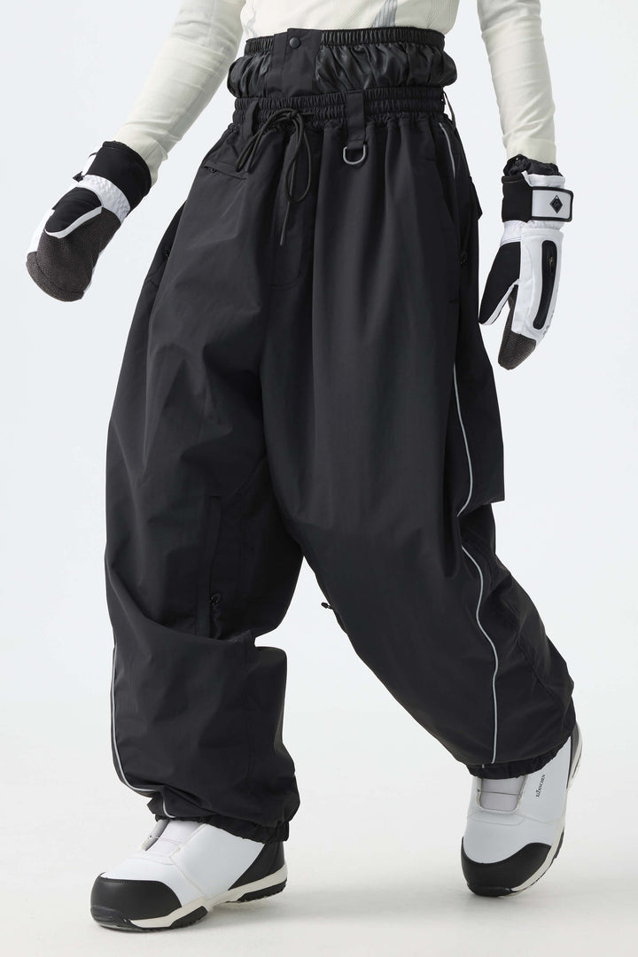 Men's Off-White Insulated Reflective-Trim Loose Drawstring Snow Pants