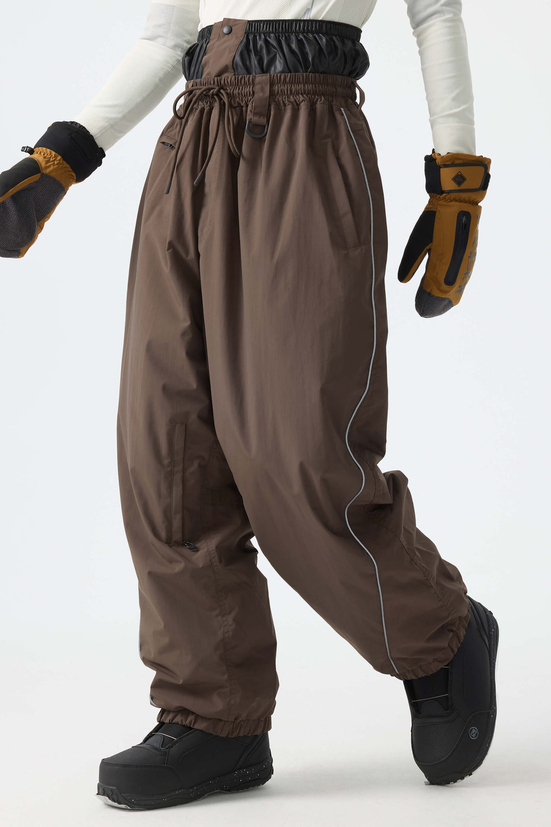 Baggy Reflective Piping Drawstring Waterproof Windproof Ski Snow Pants