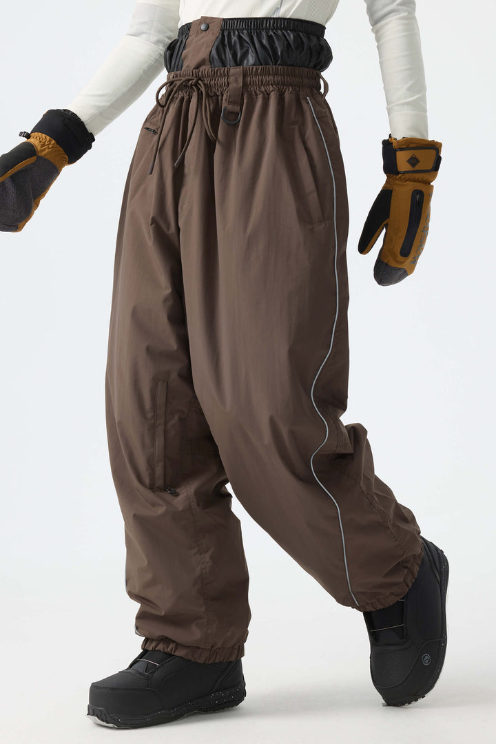 Baggy Reflective Piping Drawstring Waterproof Windproof Ski Snow Pants