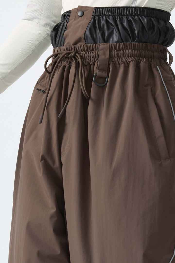 Men's Earthy Brown Waterproof Reflective-Piped Cargo Drawstring Snow Pants