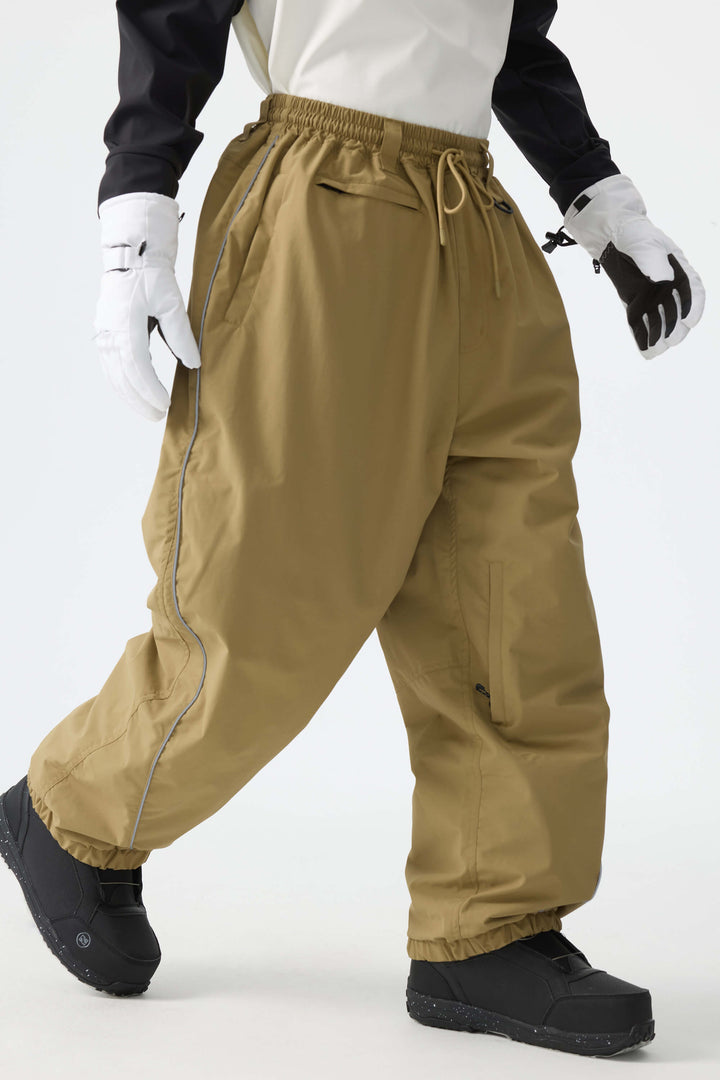 Baggy Reflective Piping Drawstring Waterproof Windproof Ski Snow Pants