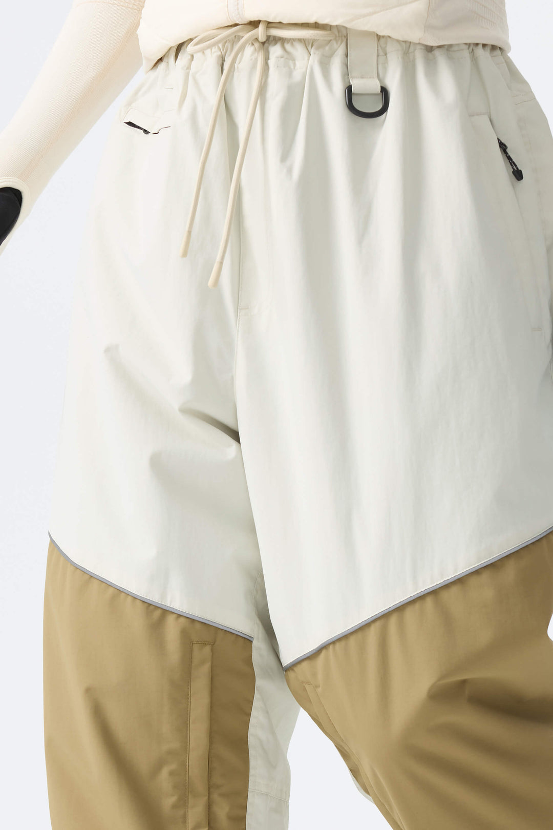 Women's Off-White & Khaki Patchwork Reflective Loose Cargo Snow Pants