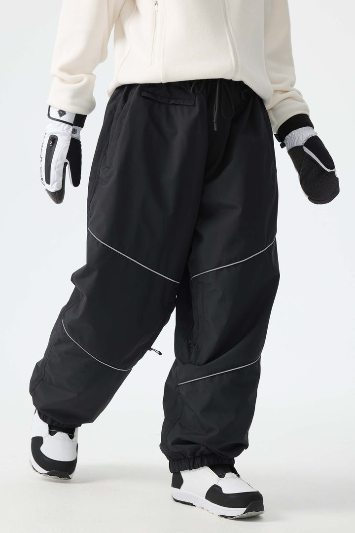 Women's Off-White & Khaki Patchwork Reflective Loose Cargo Snow Pants