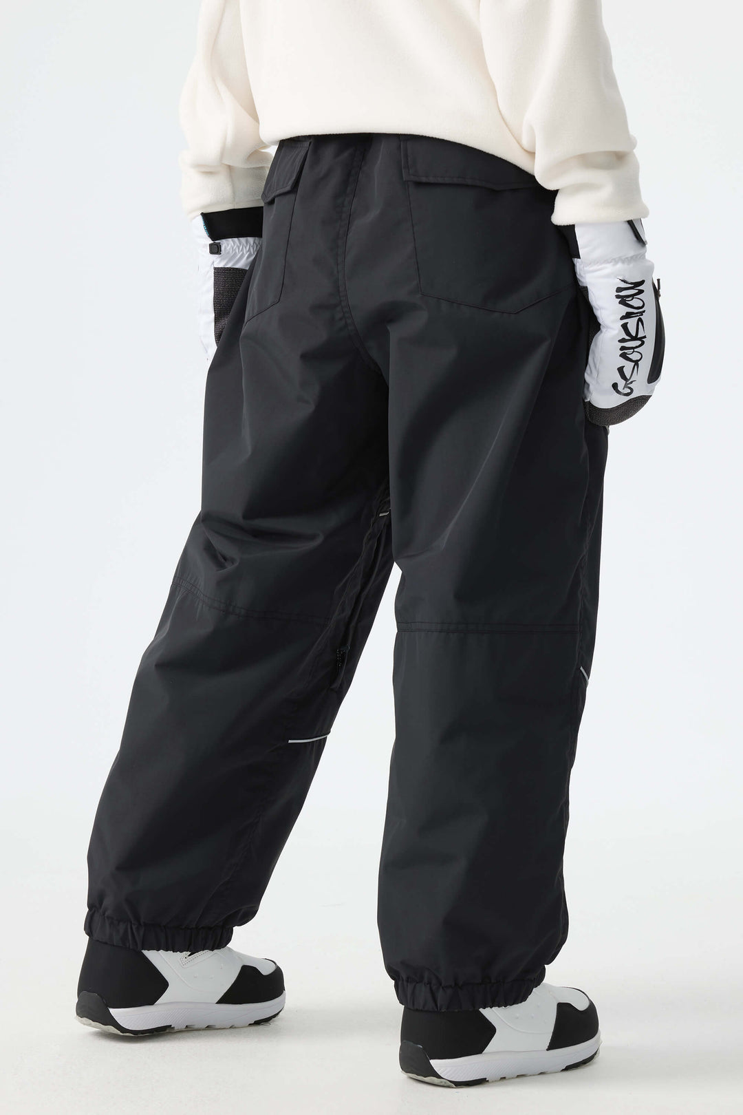 Women's Off-White & Khaki Patchwork Reflective Loose Cargo Snow Pants