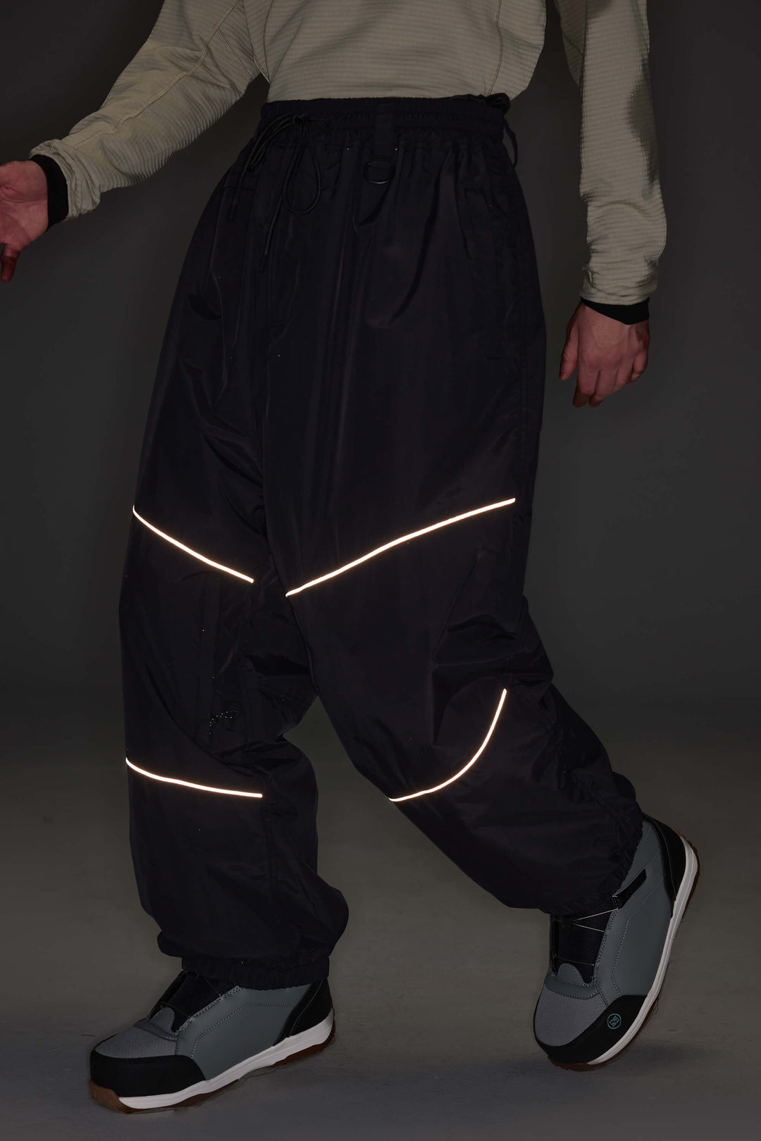 Women's Off-White & Khaki Patchwork Reflective Loose Cargo Snow Pants