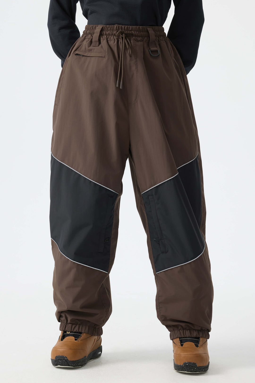 Women's Off-White & Khaki Patchwork Reflective Loose Cargo Snow Pants