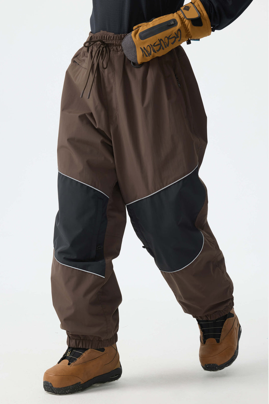 Women's Off-White & Khaki Patchwork Reflective Loose Cargo Snow Pants