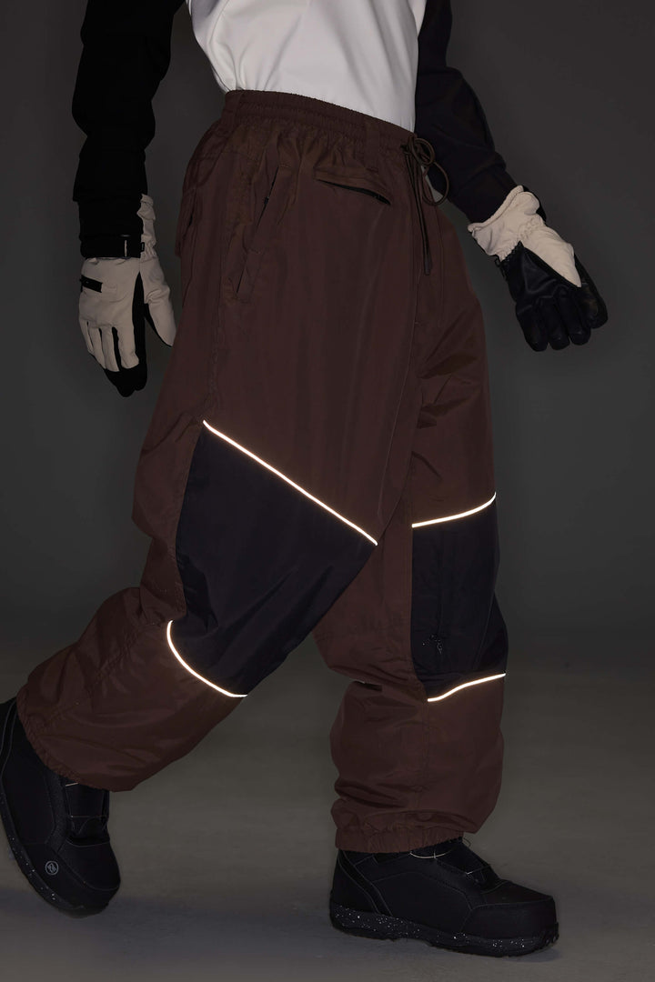 Women's Off-White & Khaki Patchwork Reflective Loose Cargo Snow Pants