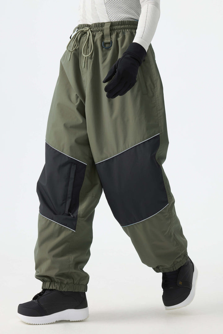 Women's Off-White & Khaki Patchwork Reflective Loose Cargo Snow Pants