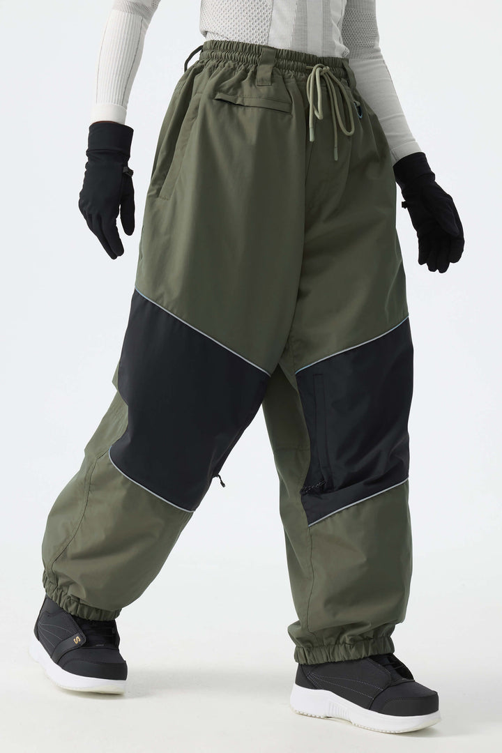 Women's Off-White & Khaki Patchwork Reflective Loose Cargo Snow Pants