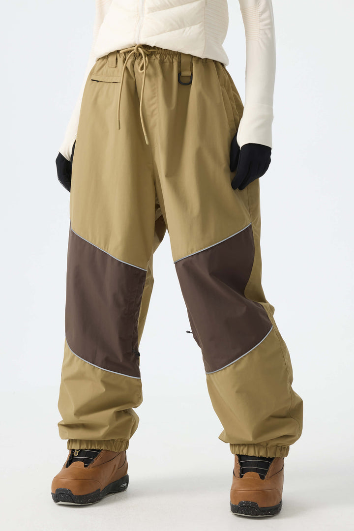 Women's Off-White & Khaki Patchwork Reflective Loose Cargo Snow Pants